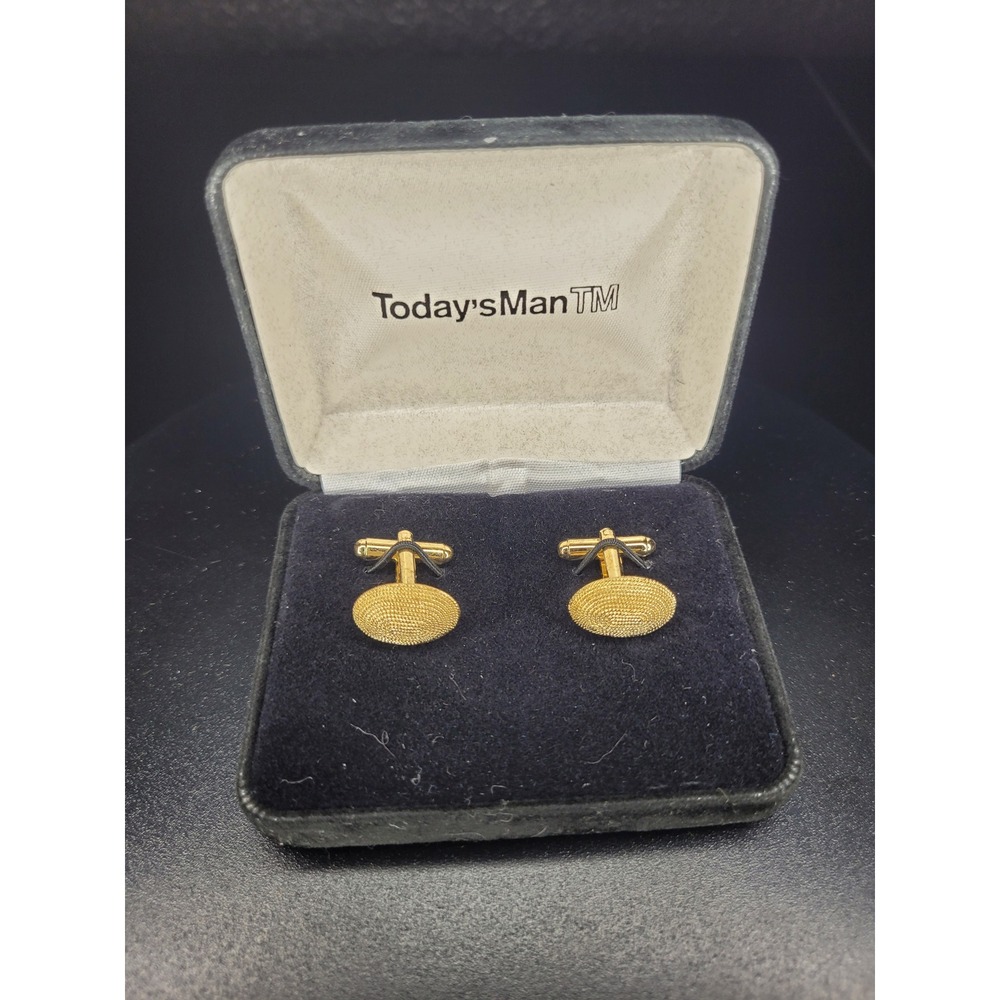 Today's Man Cufflinks Gold Tone Textured Oval Bullet Back with Box